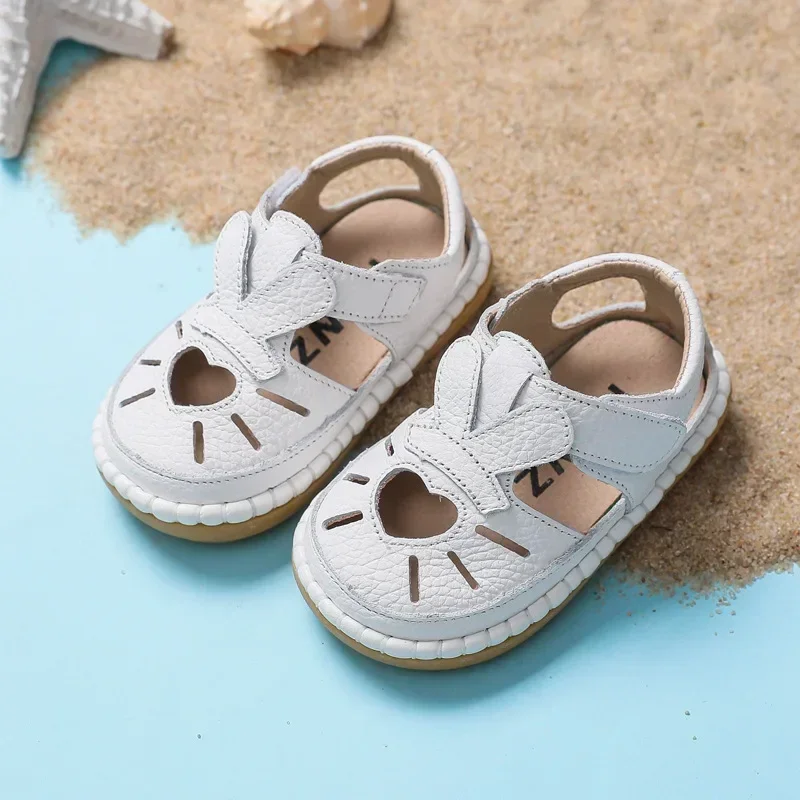 Baby Girls Genuine Leather Sandals Summer Children Beach Sandals Anti-collision Infant Toddler Shoes Love Kids Princess Shoes