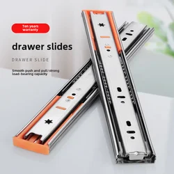 Stainless Steel Three-piece Sliding Track Damping Buffer Silent Drawer Sliding Track Wardrobe Two-piece Side-mounted Keyboard