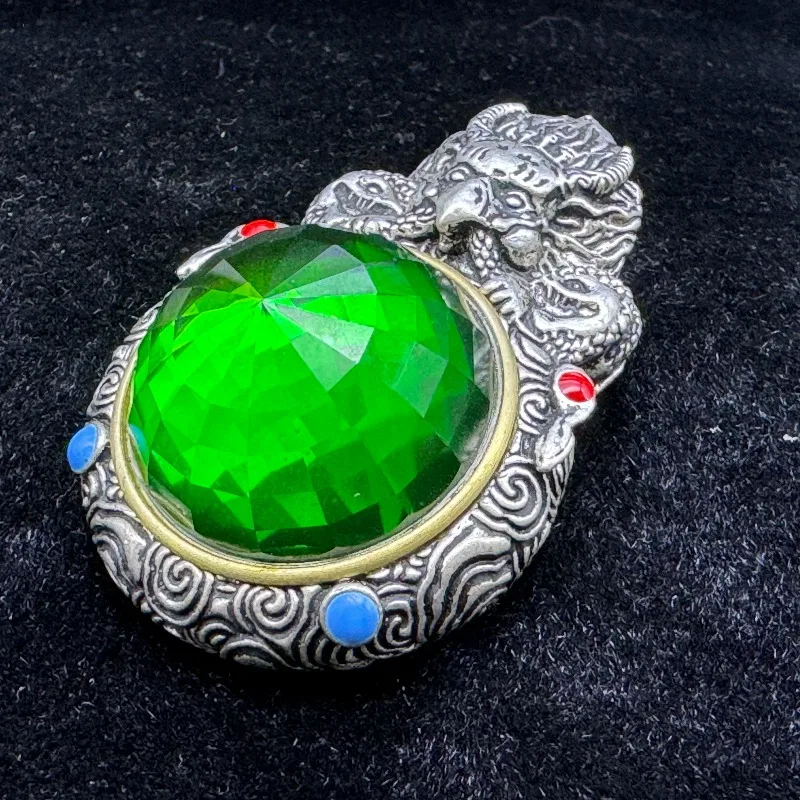 Bestselling Lab‑Created Emerald Pendant Rotatable Back Fortune‑Turnaround Women Necklace Jewelry
