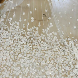 White Sequin Mesh Embroidery Lace Fabric Wedding Dress Fabric Handmade DIY Accessories Designer Fabric By The Yard