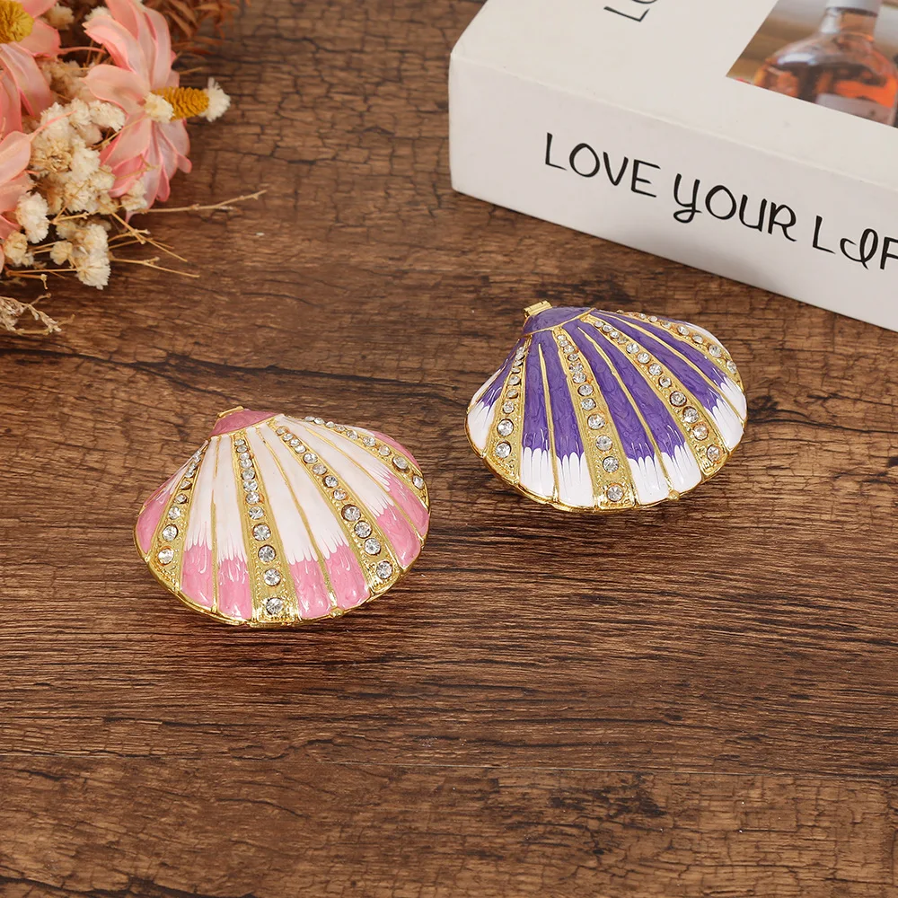Hand Painted Enameled Shell Style Decorative Hinged Jewelry Trinket Box Unique Gift for Home Decor Birthday Wedding