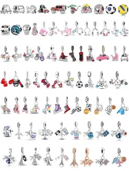 Sport Shoes Dumbbell Fist Set Charm Bicycle Car Plane Pendant Bead 925 Sterling Silver Fit Pandora Original Bracelet DIY Jewelry