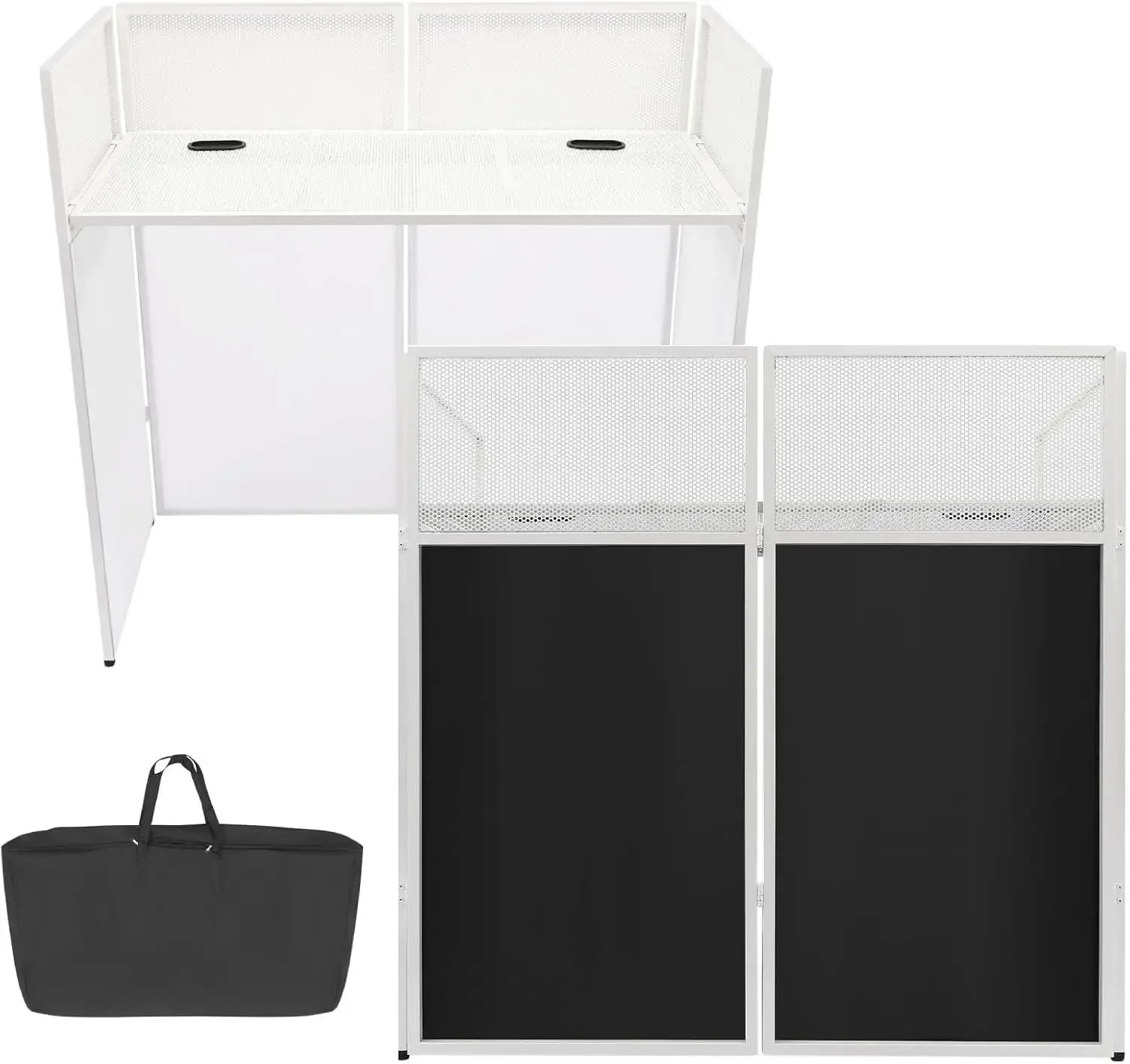 كشك مناسبات DJ مع طاولة رف عرض مقاس 48 × 24 بوصة، محطة واجهة مناسبات محمولة قابلة للطي مع حقيبة يد للحفلات، مقشدة إضاءة