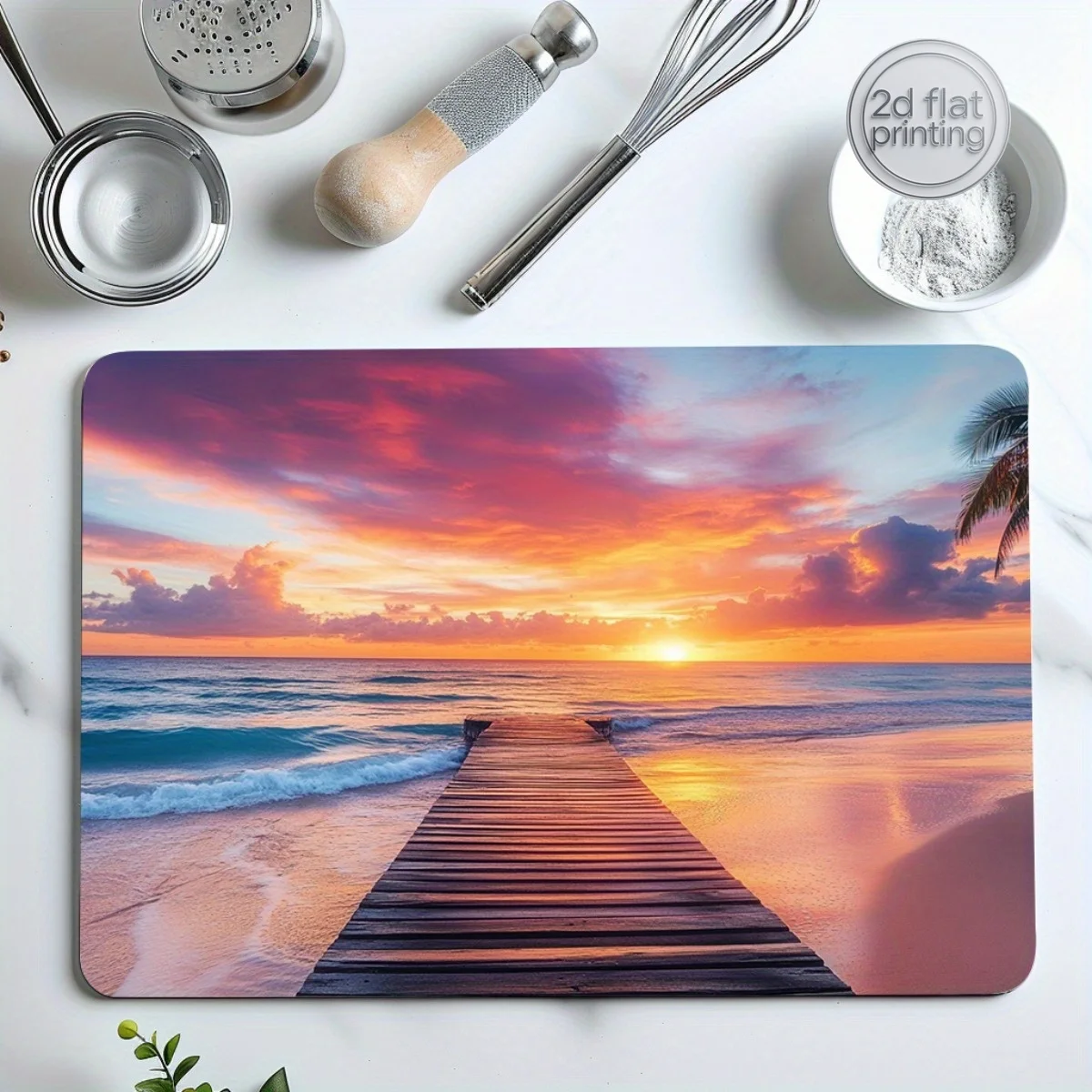 1 Stück Dekorative Geschirr-Abtropfmatte - Sonnenuntergang Strand Tropischer Druck Saugfähige Gummi-Rutschfeste Küchenmatte für Spüle, Geschirrspüler, Arbeitsplatte