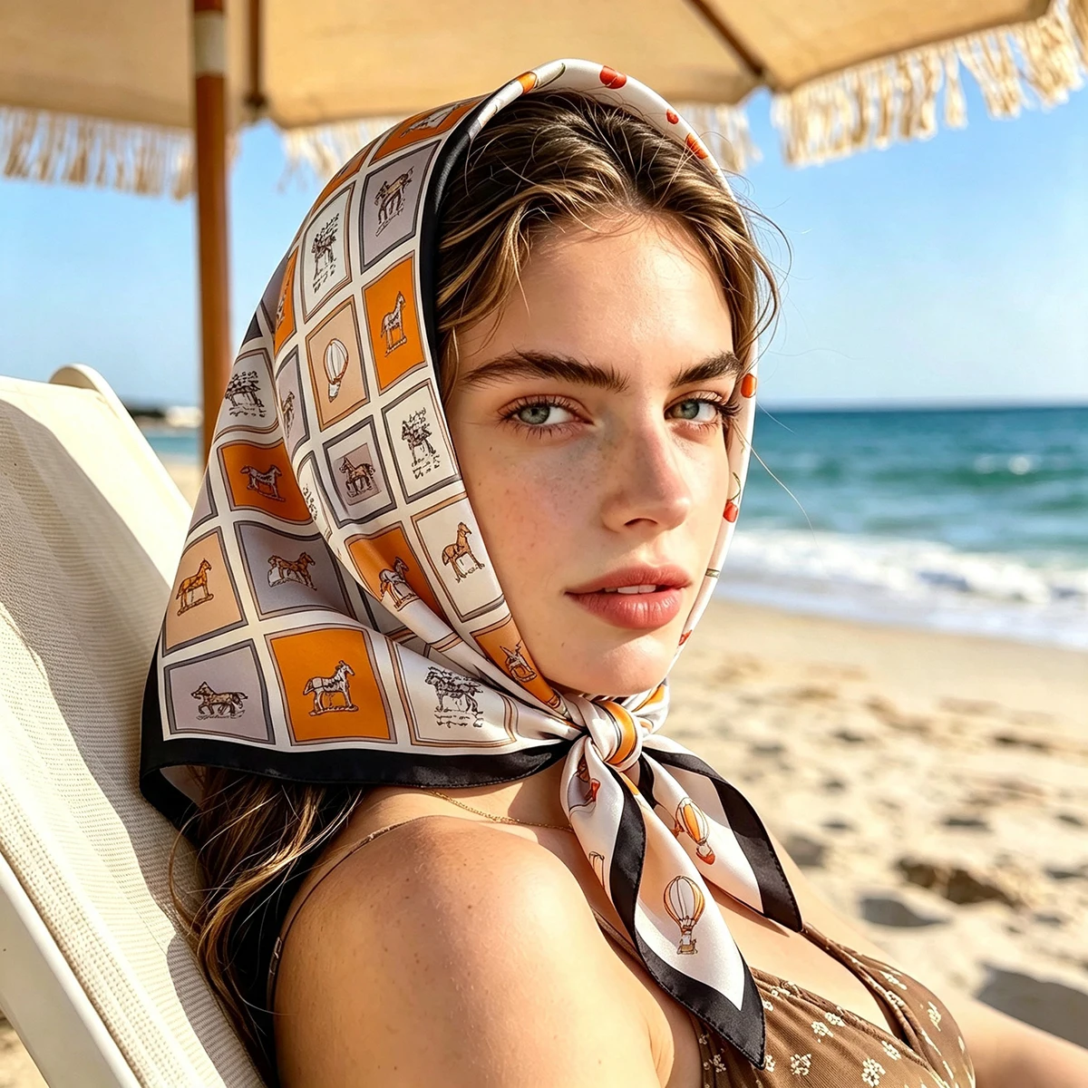 Silk Neck Scarf - 高級馬柄スクエアスカーフ、柔らかなサテンイミテーションシルクスカーフ、女性用バンダナ、ヒジャブ、ネッカチーフ、エレガントなショールラップ