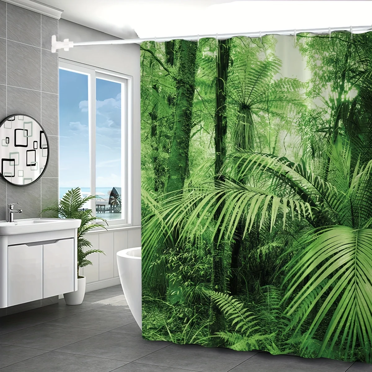 Tropical Rainforest Patterned Shower Curtain, Shower Curtain, Dry And Wet Separation Bathroom Shower Curtain