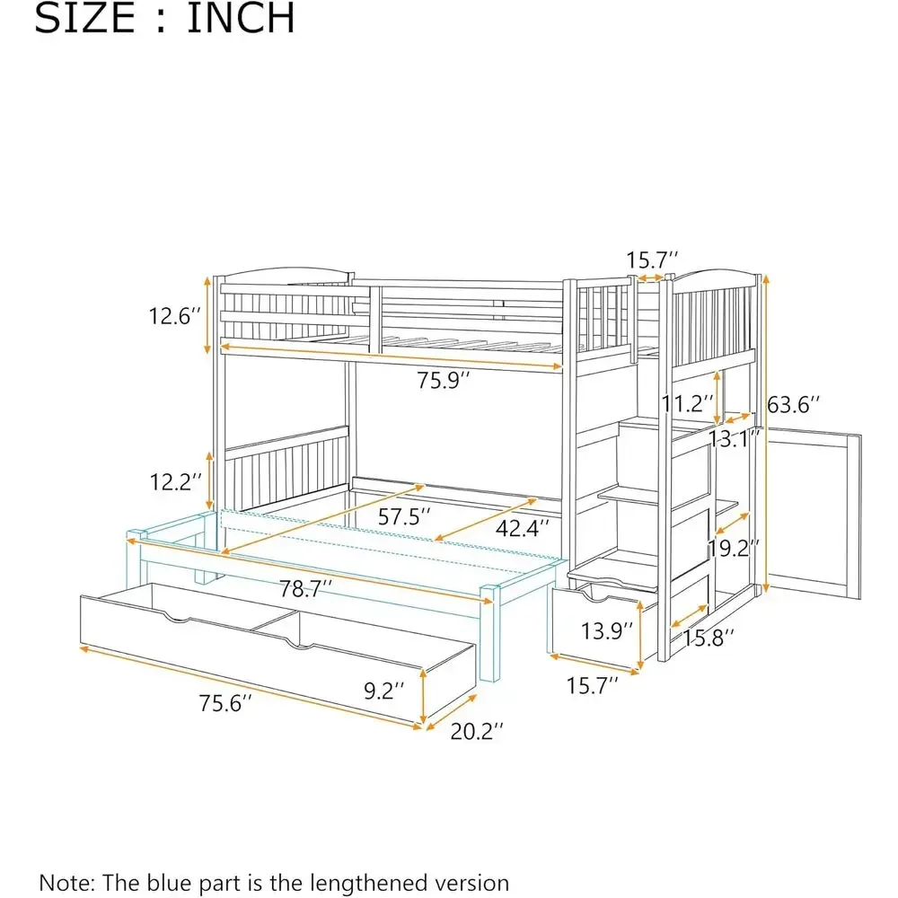 Twin Over Twin Bunk Bed with 3 Drawers, 4 Storage Spaces, Cabinet Door, and Convertible Bottom Bed in White