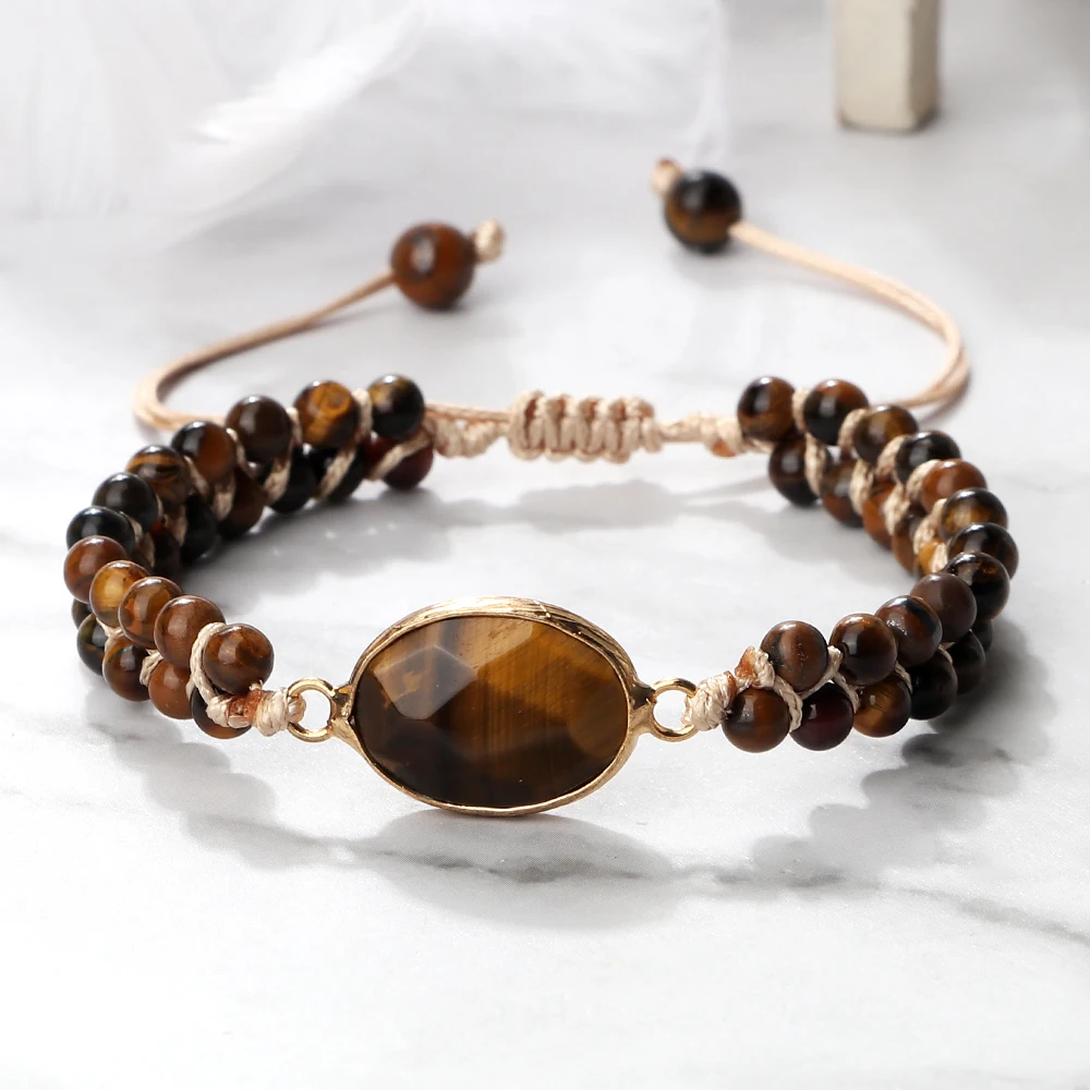 Natural Tiger Eye Stone Bracelet Handmade Mini 4mm Beads Yoga Wrap Bracelet & Bangle for Women Men Bohemian Jewelry Couple Gifts