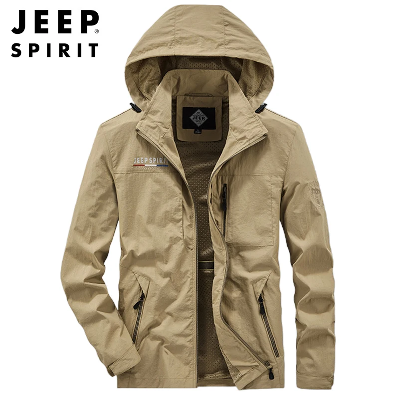 JEEP SPIRIT jacket men spring autumn loose outdoor windbreaker sports stylish comfortable removable hat high-quality clothes