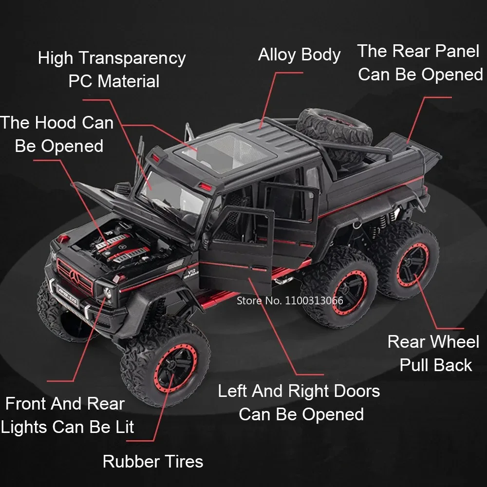 1:22 Wrangler Rubiconรุ่นของเล่นรถยนต์โลหะDiecast G63 Off-Roadยานพาหนะเสียงประตูเปิดดึงกลับคอลเลกชันของขวัญของเล่น