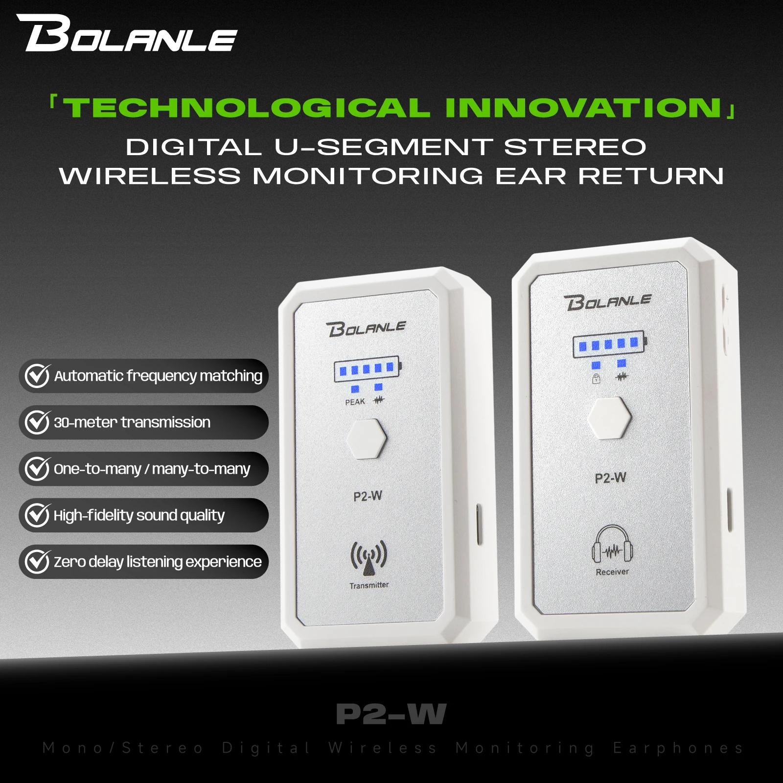 Sistema de monitorización intrauditiva inalámbrico UHF estéreo Bolanle P2 W IEM |   Receptor Bodypack, alcance de 60 m para actuaciones en vivo y ensayo de banda