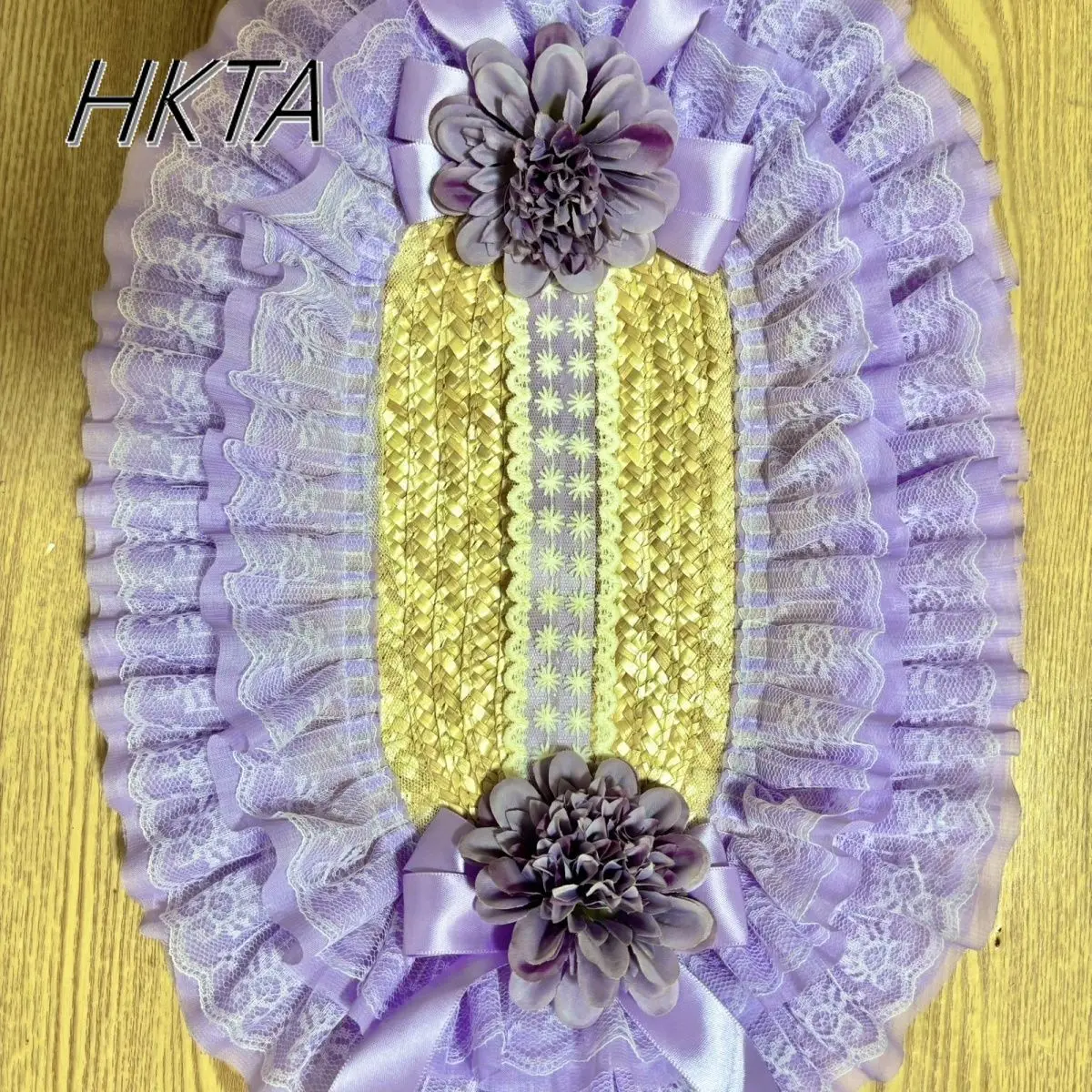 Lolita Lace Print Womens Hat Sweet Cute Handmade Purple Straw Hats Sprint Kawaii Pleated Flower Bow Lace Up Hair Clips Cap Girl