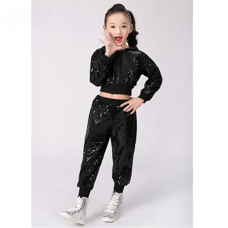 Children's sequin jazz dance modern cheerleading hip-hop navel top and pants performance costumes