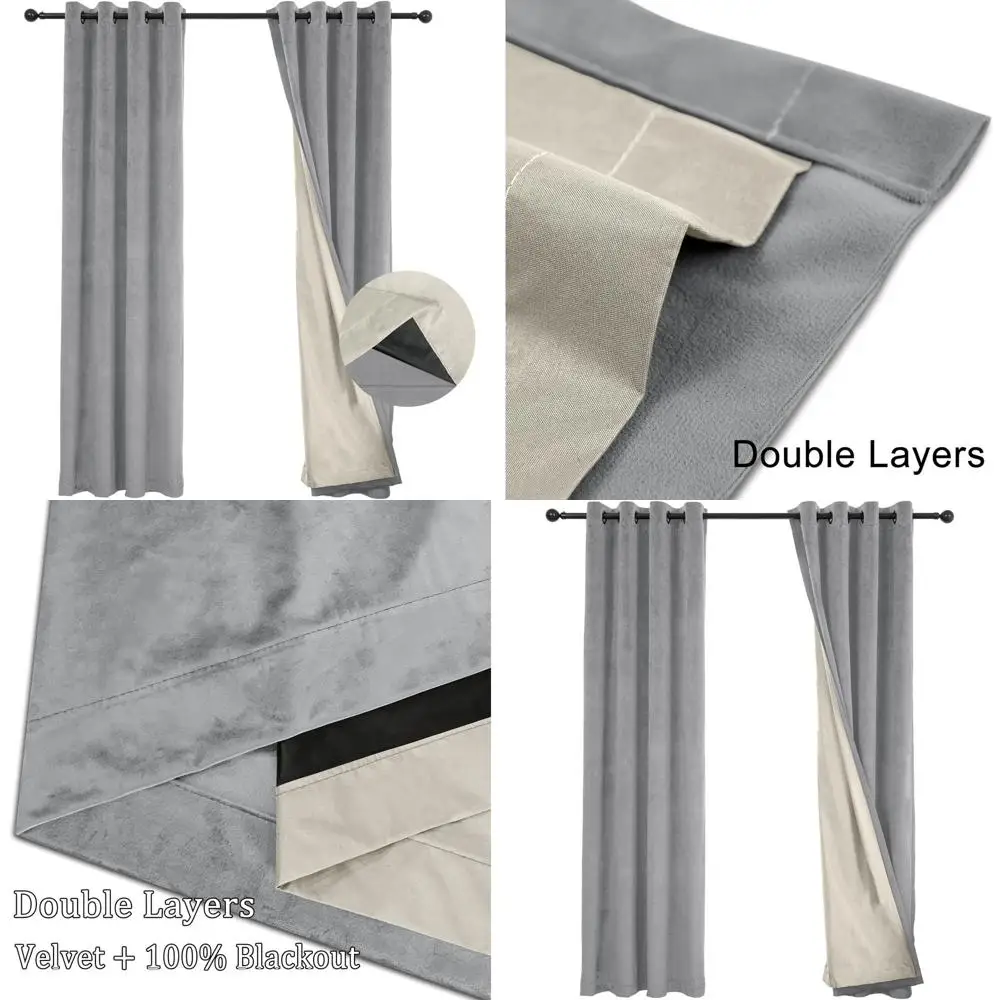 

Thermal Insulated Blackout Velvet Curtains, 96 Length, 2 Panels, Light Gray for Living Room and Bedroom