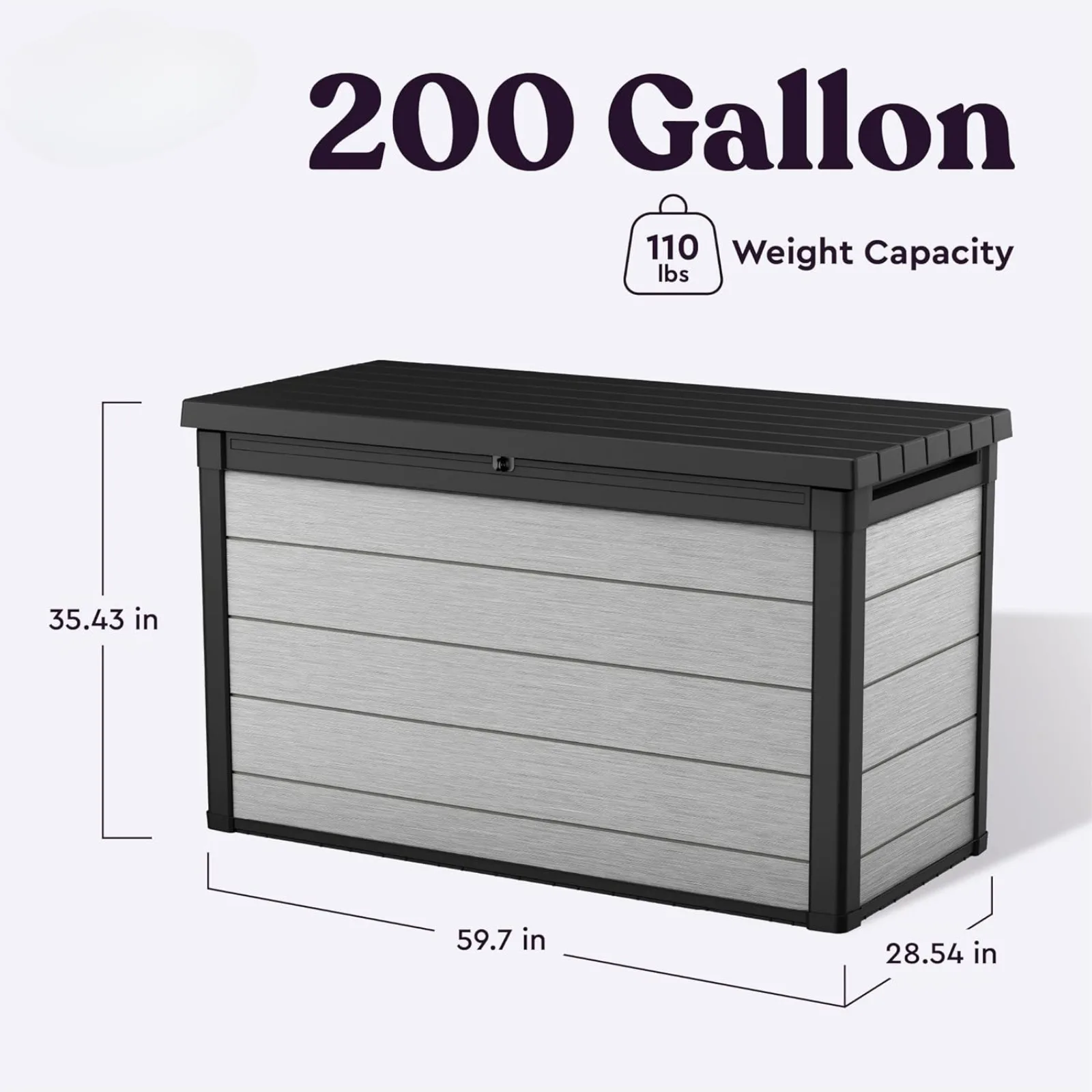 US Denali 200 Gallon Resin Large Deck Box with Double Wall 20mm Panels - Paintable and Drillable-Organization and Storage for