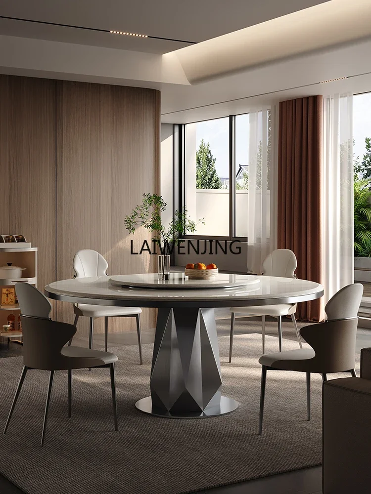 MJY marble light luxury high-end with turntable table and chair combination natural microcrystalline stone dining table