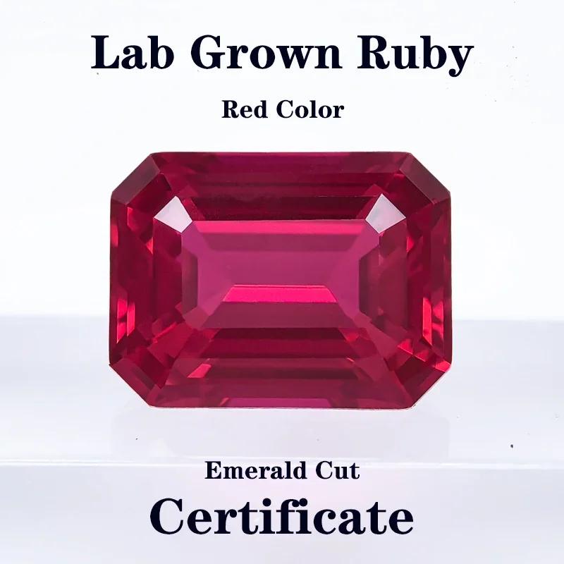 

Lab Grown Ruby Emerald Cut Red Color Charms Gemstone Jewelry DIY Ring Necklace Earrings Main Materials with Certificate