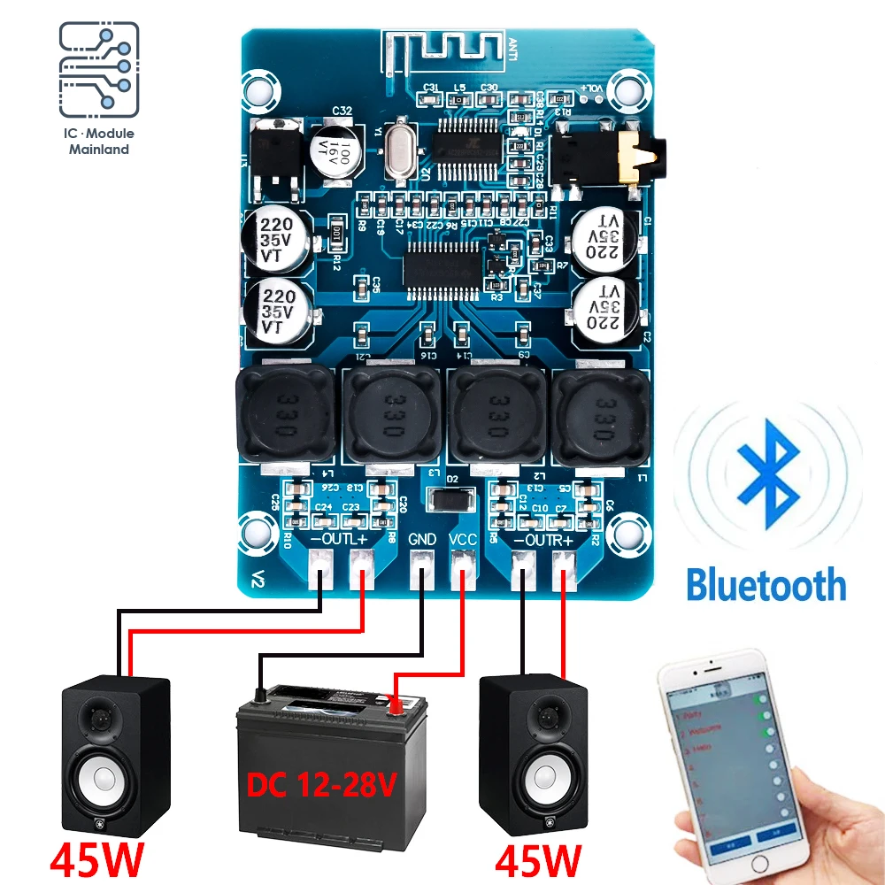 2x45W 12V 24V Stereo audio high quality XH-M314 TPA3118 Bluetooth Digital power Amplifier Board amplificador