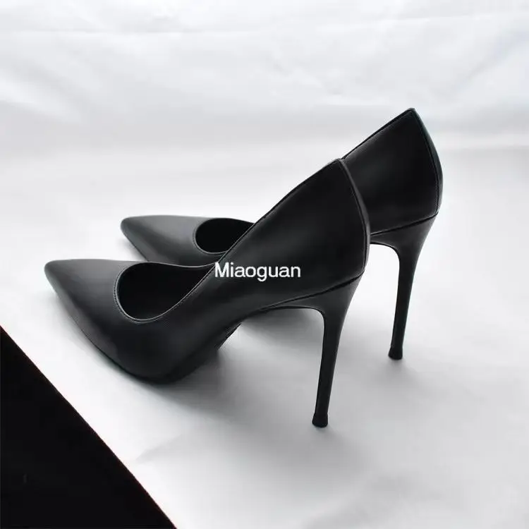 New Soft Leather Black Professional High Heel Female Stiletto All-match Flight Attendant Work Shoe Elegant Spring Autumn Classic