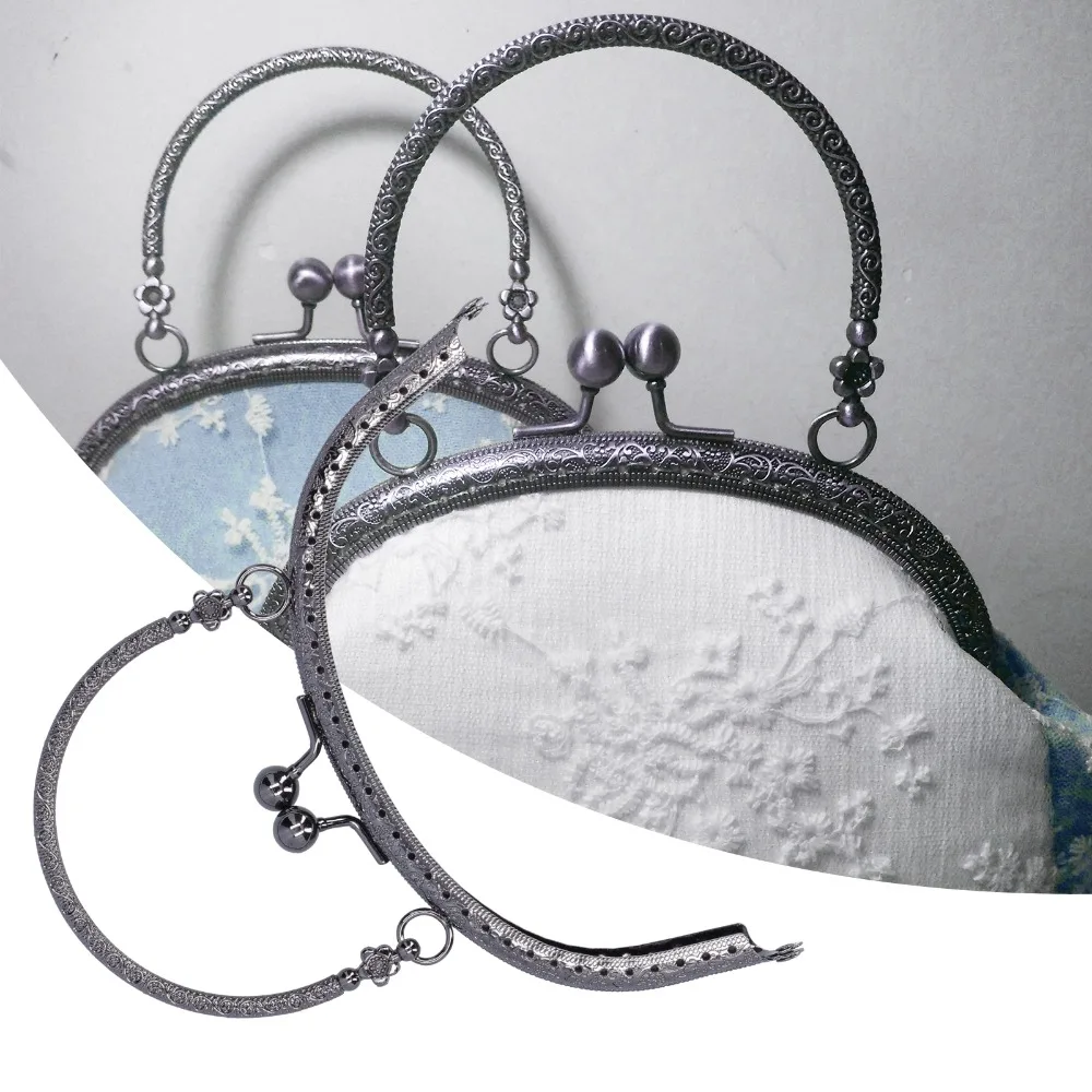 16.5cm/6.5in Size Kiss Lock Clasp Frame Metal Material Arch Shape Coin Bag Frame Embossed Design Gun Color Purse Frame Hardware