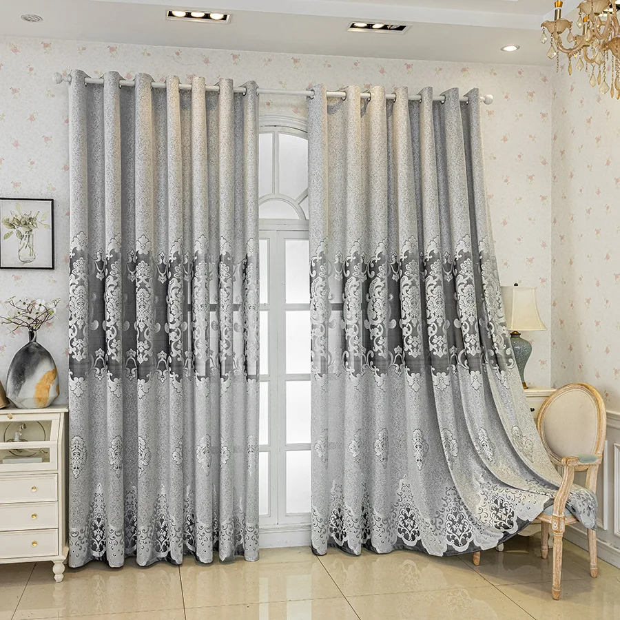 European Style Blackout Curtains, Jacquard Embroidered Chenille Curtain, Luxury Thermal Insulation Sunshade Drapes for Home Deco
