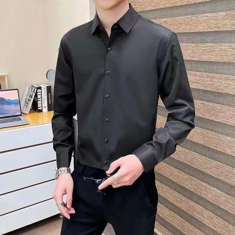 

New Men's Micro-elastic Long-sleeved Korean Style Slim Fit Trendy Handsome Casual Shirts