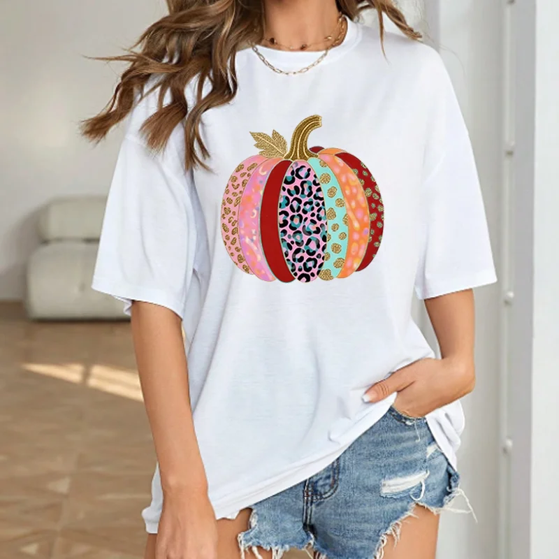 

Halloween Pumpkin Graphic Tees for Women Cotton O-Neck Short Sleeve T-shirt Harajuku Oversized T Shirt Casual Streetwear