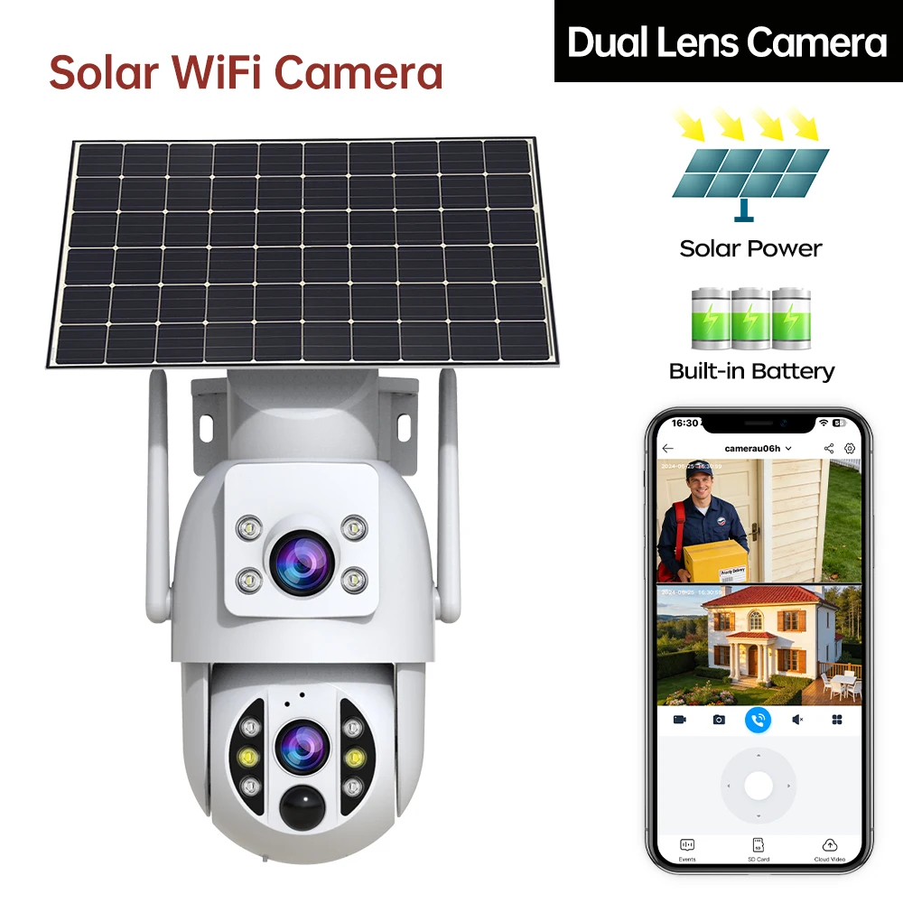 Cámara de Seguridad Solar JOOAN de 6MP con Doble Lente, Inalámbrica, WiFi, CCTV, Detección de Movimiento PIR, Visión Nocturna, Audio Bidireccional