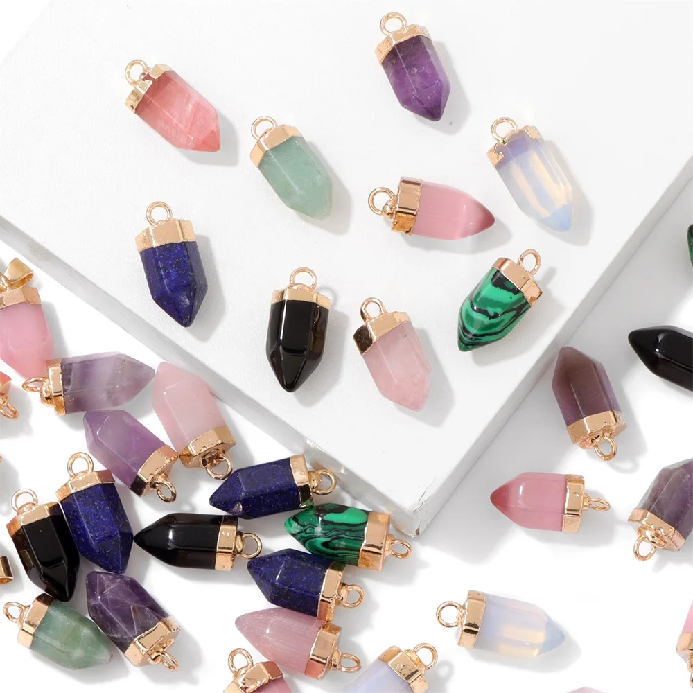 7x14mm Bullet Shape Natural Stone Pendants Rose Quartzs Opal Lapis Lazuli Charms Pendant for Jewelry Making DIY Accessories 1PC