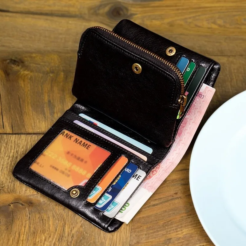 Original vegetable tanned cowhide short wallet, retro top layer cowhide wallet, handmade genuine leather multifunctional wallet