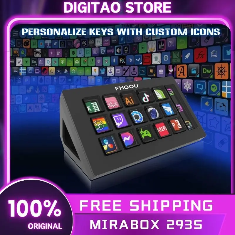 MiraBox 293S StreamDeck Visual Keyboard 15 Keys LCD Button Live Content Creation Custom Controller Button For Windows/MacOS Gift