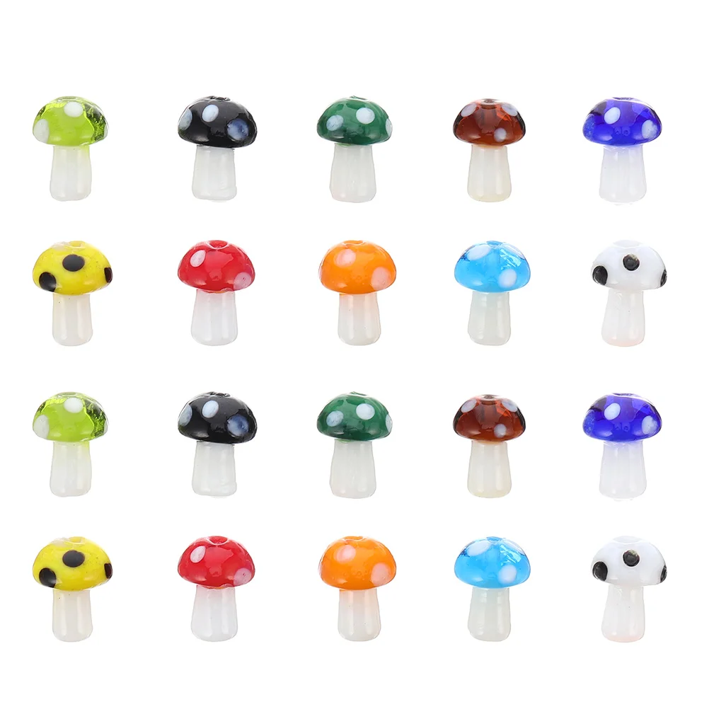 

20 Pcs Colorful Mushroom Accessories Glass Beads DIY Necklace Hanging Bracelet Pendant Jewelry Making Round Smooth Decor