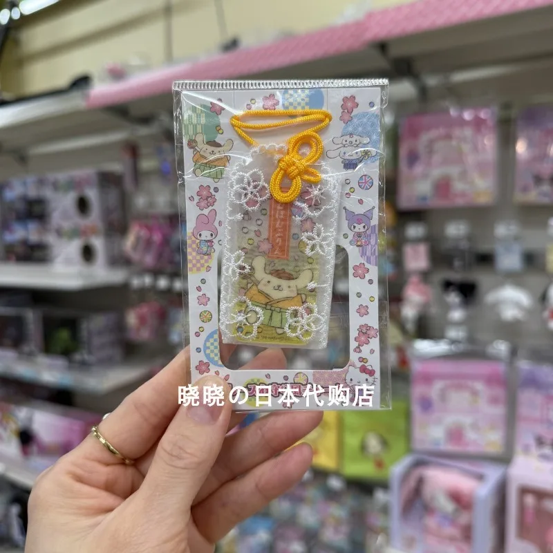 Nuevo Sanrio Kitty Melody Kuromi Cinnamoroll pompón Purin encaje Omamori bolsa Mini llavero correa de teléfono Anime juguetes colgantes de felpa
