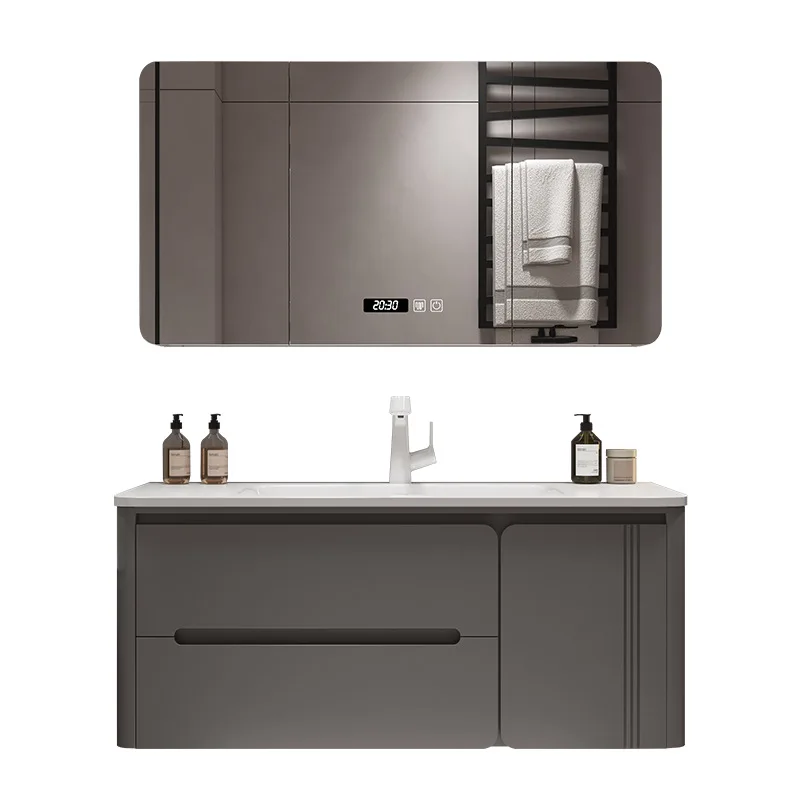

Yida's new oak ceramic integrated basin smart mirror cabinet bathroom
