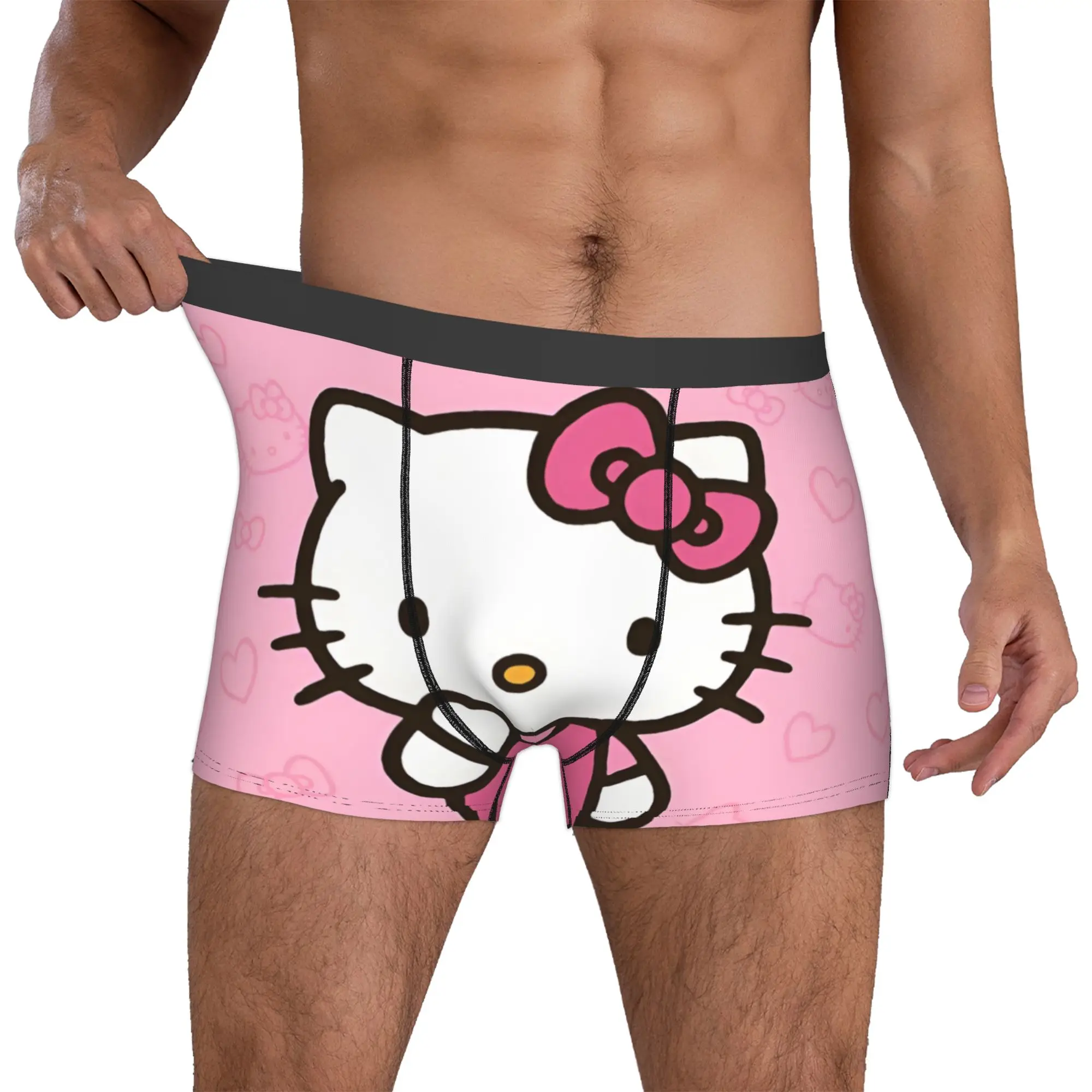 Herren-Unterwäsche mit Kätzchen-Motiv, Kawaii Cartoon Anime Boxershorts, Atmungsaktive Kurze Unterhosen
