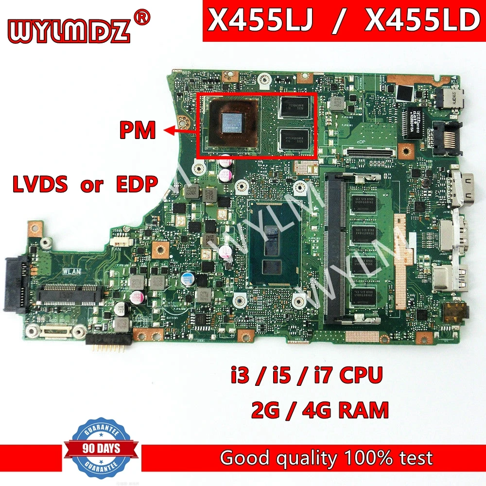 

X455LJ V2G i3/i5/i7CPU 2G/4GB RAM Motherboard For Asus X455L X455LJ X455LB X455LD A455L F455L K455L X455LF Laptop Mainboard