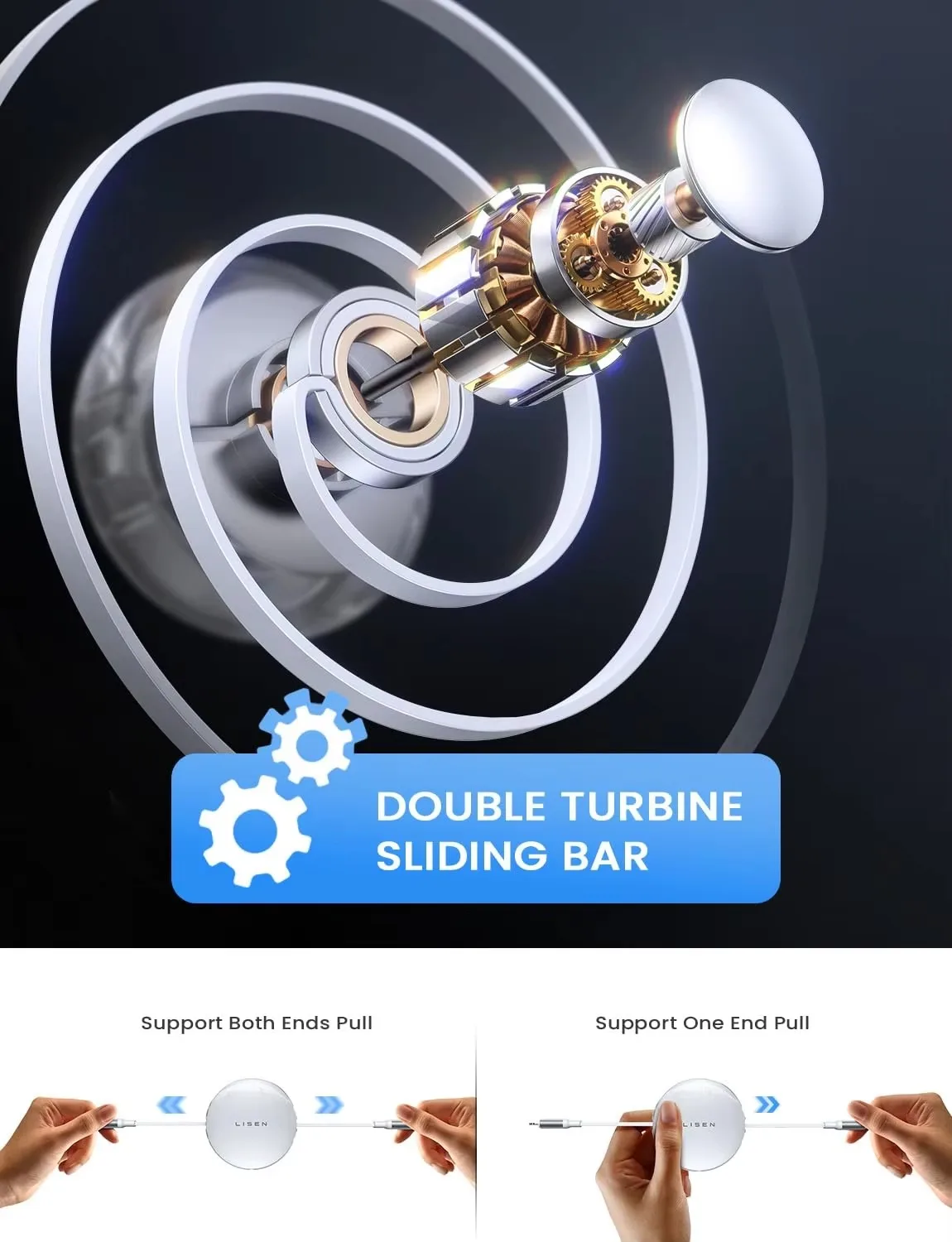 LISEN  New Design Retractable TYPE C to TYPE C Cable 60W 3A Fast Charge White for Apple Huawei Android Type-C 1 Meters ﻿