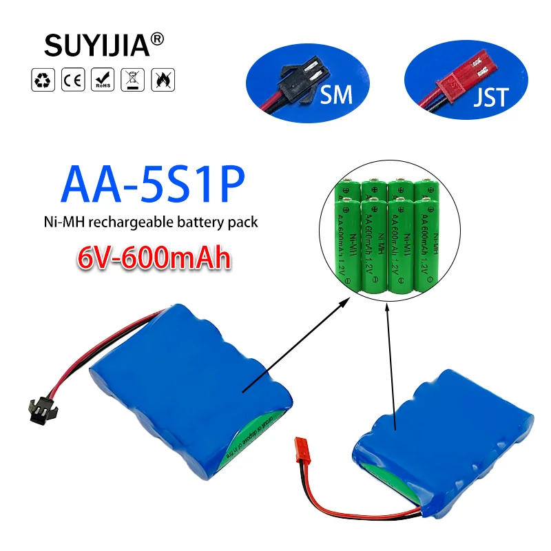 

AA-5S1P-6V 600mAh rechargeable NiMH battery is suitable for electronic equipment LED flashlight pull rod audio CE certification
