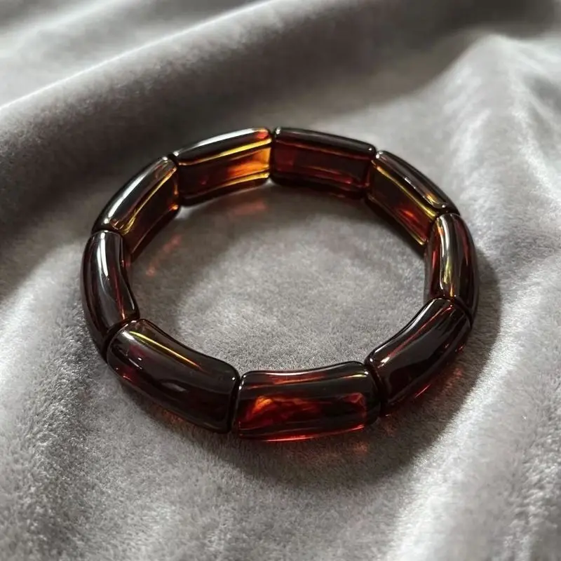 Classic Temperament Ethnic Style Blood Amber Bamboo Joint Hand Row Bracelet