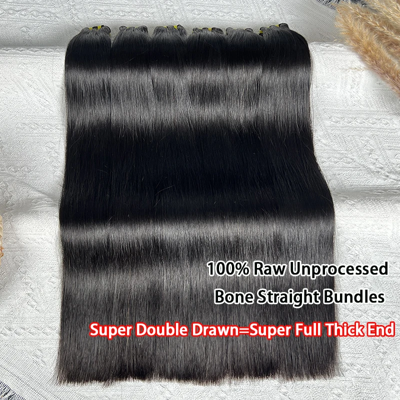 

Необработанные необработанные прямые пучки кости, класс 16А, двойная прорисовка, вьетнамские необработанные человеческие волосы, полный толстый конец, высокое качество