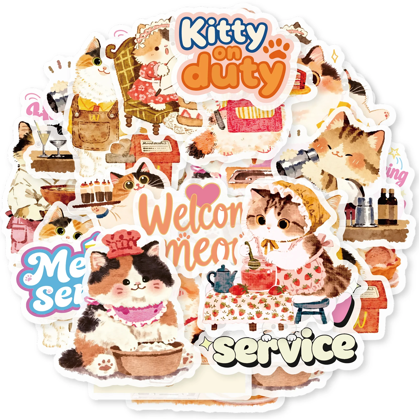 Etori Life 15Pcs Afternoon Tea Bakery Cat Pet Stickers for Journals, Photo Albums, Stationery Accessories Suitable for Laptops, Phone Backs, Handbags, Photo Albums, Diaries, Pencil Cases, Pen Holders, Budget Planners, Notepads, Handmade Scrapbook Supplies, Office Decoration Accessories, Student Gift Paper Bags, School Supplies, Back-To-School Season, Cycling Decals