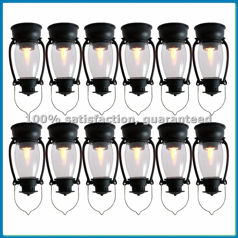 Vintag Candle Lanterns for Indoors 12Pcs Mini Lantern with Flicker Candles Small Hanging Lanterns for Home Decor Black-AT35