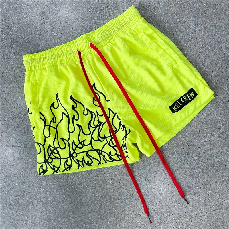 European and American men\'s summer fitness athleisure loose print beach vacation single layer shorts mesh quick-drying pants