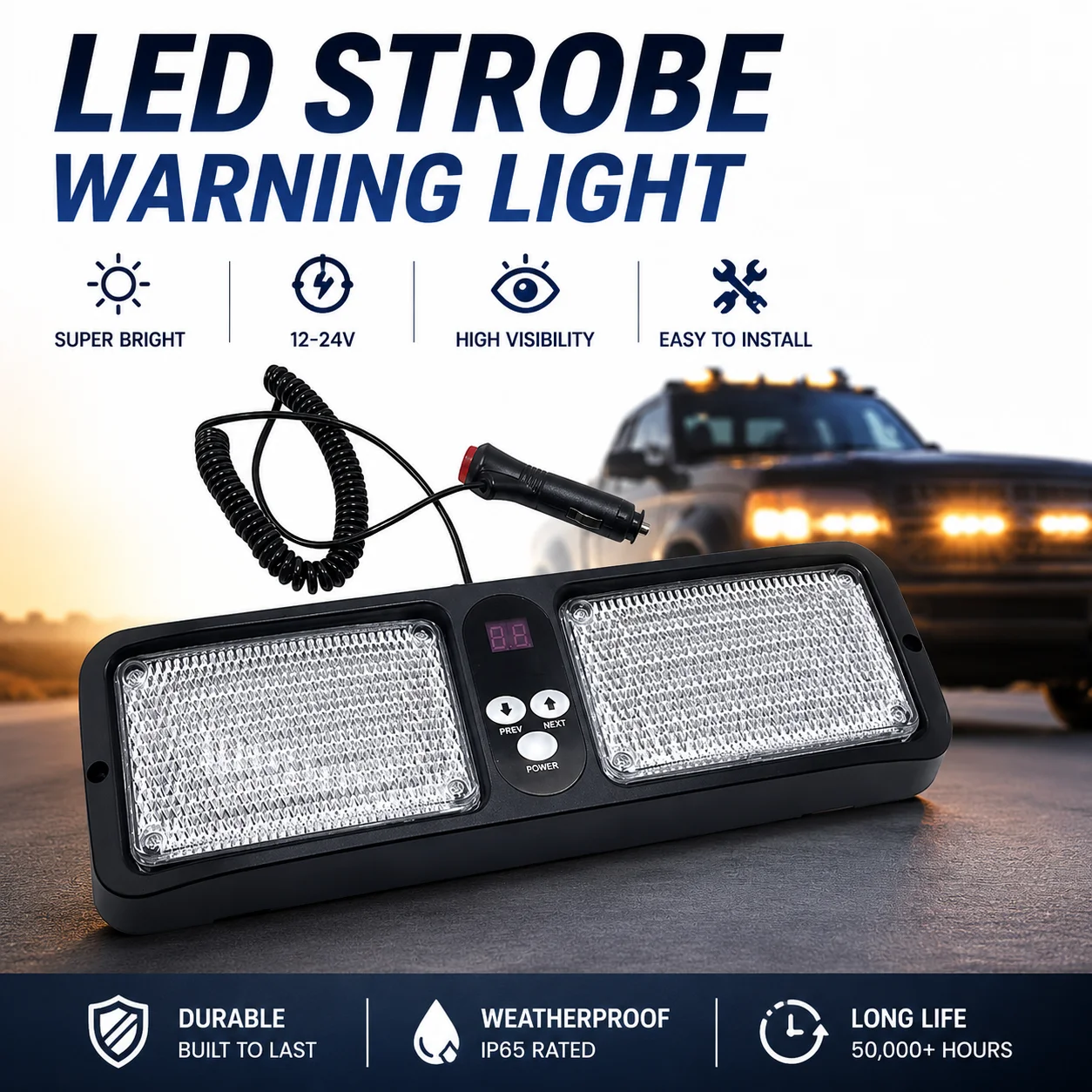 Red Blue 86 LED Sun Visor Emergency Strobe Lights 12 Flashing Modes Car Windshield Flash Light Flasher 12V