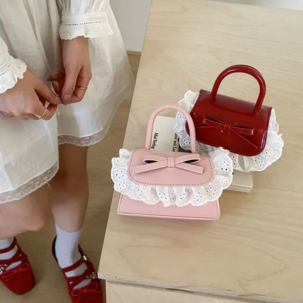 

High-end Ruffle Bow Coin Purses PU Leather Square Crossbody Wallet Small Sweet Shoulder Bag Female