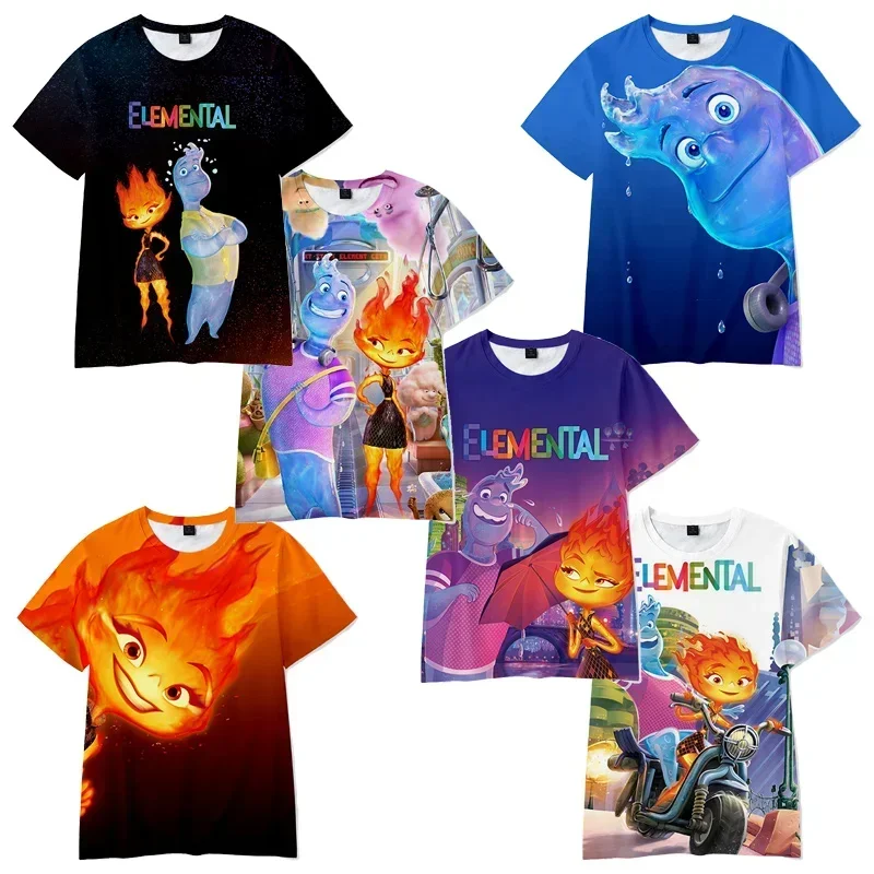 2024 Disney Anime Elemental T-shirt for Children Adult Short Sleeve Shirts Cute Tee Boys Girls Top Clothing