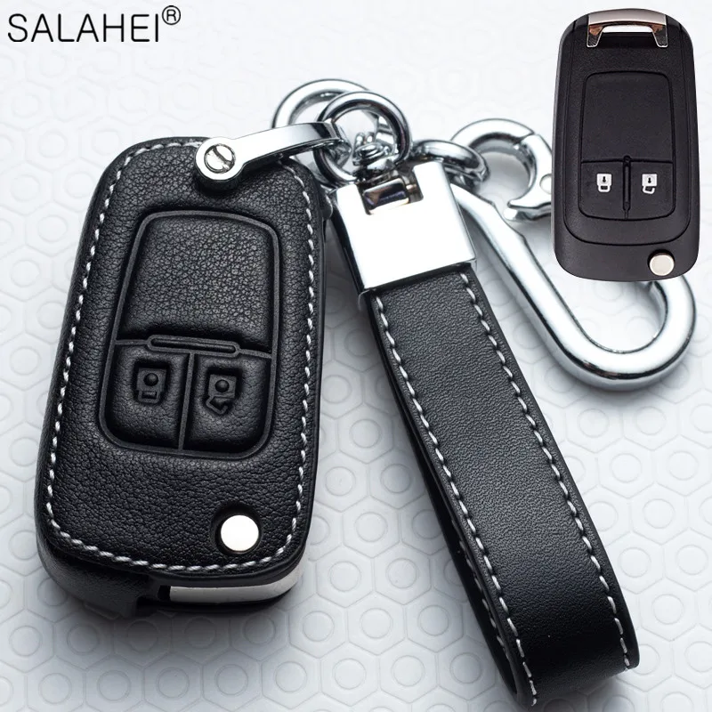 Leather Car Remote Key Case Full Cover Protector Holder Shell For Chevrolet Aveo Cruze Orlando Trax HU100 Keychain Accessories