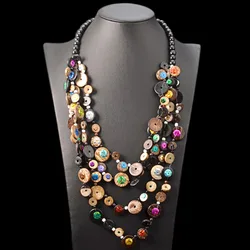 Bohemian national wind multi-layer coconut shell beaded necklace female long, wood beads may have small flaws, uneven color