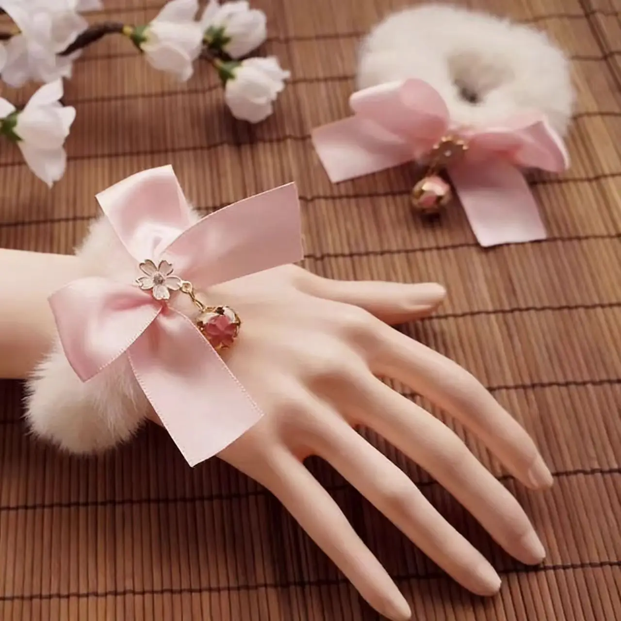 خريف شتاء جديد القوس خمر أفخم توك شعر الوردي القوس جرس المعصم الشعر الحلي #6