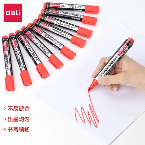 10PCS/BOX Deli S552 Inkable Marker Permanent Marker Pen Paint Marker  Black Blue Red 3 Colors Ink Changeable Pen